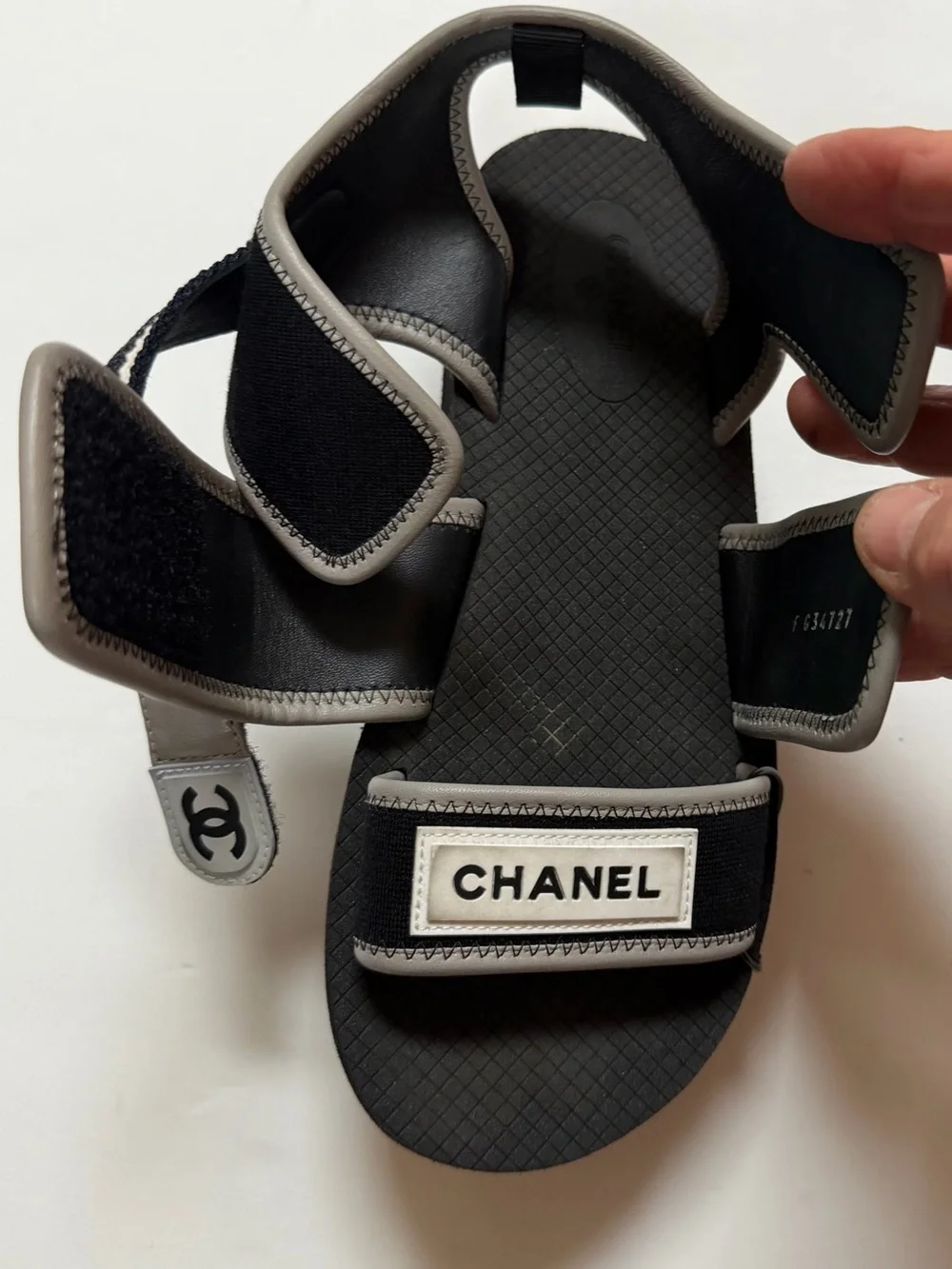 CHANEL Black and Gray  COCO Strap Sandals